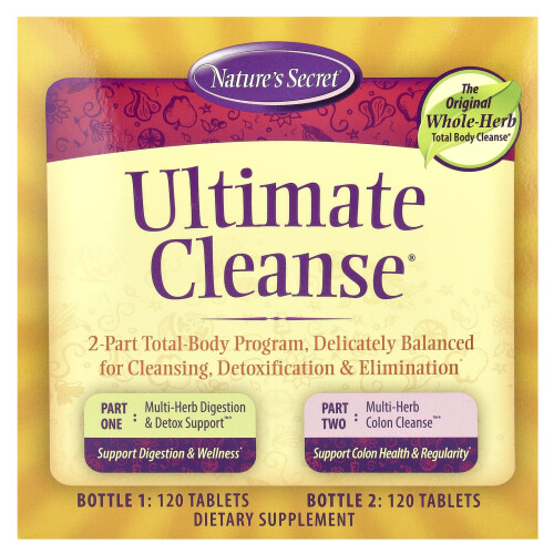 Nature's Secret, Ultimate Renhet, 2 Del Total-Kropp Program, 2 Flaskor, 120 Tabletter Varje