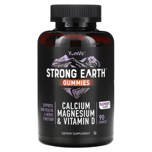 YumV's, Strong Earth Γάμες, Κάλσιου Μαγνήσιο & Βιταμίνη D, Raspberry, 90 Γάμες