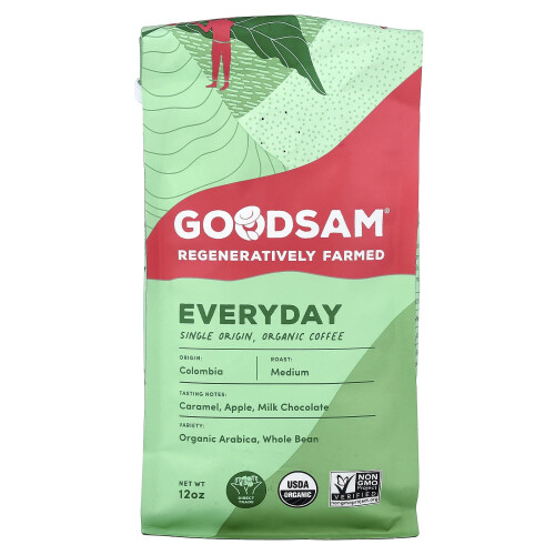 Goodsam, Single Origin Organic Coffee, Everyday, Whole Bean, Medium Roast, 12 oz
