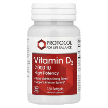 Protocol for Life Balance, Vitamine D3, Hoog Potentie, 2.000 IU, 120 Zachte Gelcapsules