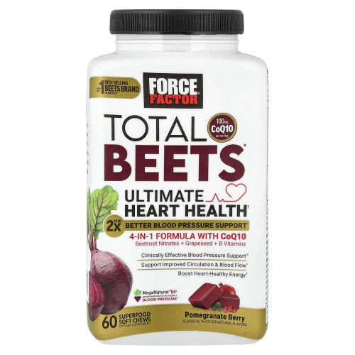 Force Factor, Total BeetsÆ Con CoQ10, Frutta di Pomegranato, 60 Chewing Soft