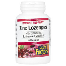 Natural Factors, Zink Lonzenges, Met Elderberrie, Echinacea & Vitamine C, Kers, 60 Lonzenges