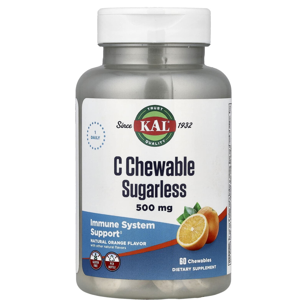 Photos - Vitamins & Minerals KAL, C Chewable Sugarless, Natural Orange, 60 Chewables