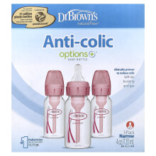 Dr. Brown's, Luonnollinen Virtaus, Options+, Anti-kolikka Baby Bottle, 0 Kuukautta +, 3 Pakkaus, 4 oz (120 ml) Kunkit