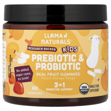 Llama Naturals, Prebiotyk i Probiotyk dla Dzieci, Gummies z Owoce, Mango Tanga, 60 Gummies