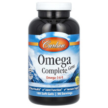 Carlson, Omega Complete Gems, Omega-3-6-9, Naturzitrone, 180 Weichgelatine