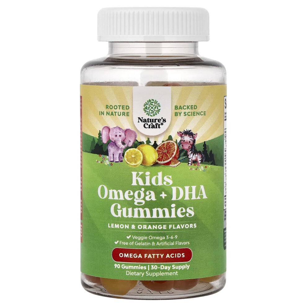Nature's Craft Orange Kids Omega + Dha Gummies, Lemon & 90 Gummies