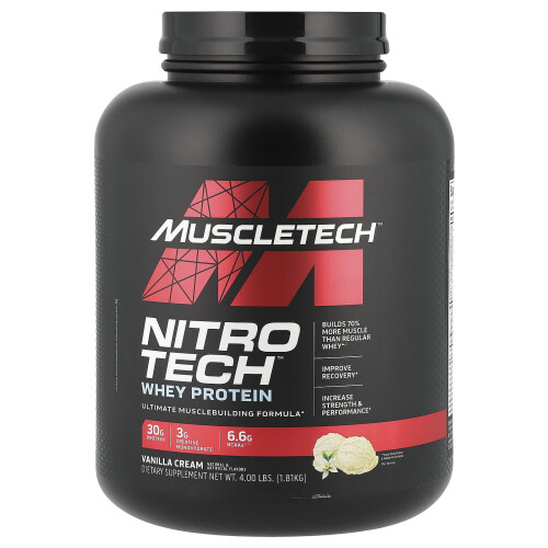 Muscletech MuscleTech, Nitro Tech, Whey Eiwit, Vanilla Cream, 4 lbs (1,81 kg)