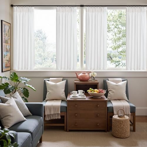 Linen Blend Tier Curtains 50x36 in White 2