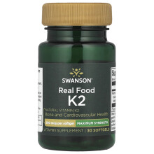 Swanson, Real Food K2, Maximálna sila , 200 mcg, 30 Softgels