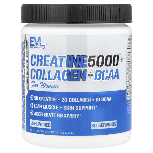 EVLution Nutrition, Κρεατιν5000 Plus Κολάτζην + BCAA, Για Γυναίκες, Αραμό, 8.8 oz (249 g)