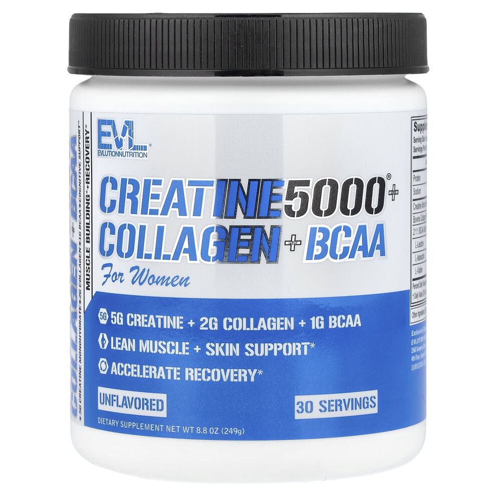 Evlution Nutrition , Creatine5000 Plus Collagen + Bcaa, For Women, Unflavored, 8.8 Oz (249 G)