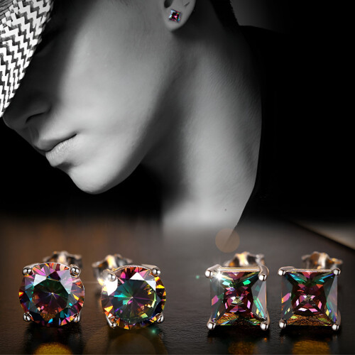 Σκουλαρίκια DESIGNICE Round7-Color Silver Stud για άνδρες, ασήμι 925, Unisex, Ροκ/Χιπ-Χοπ/Casual – Συμβατά 2