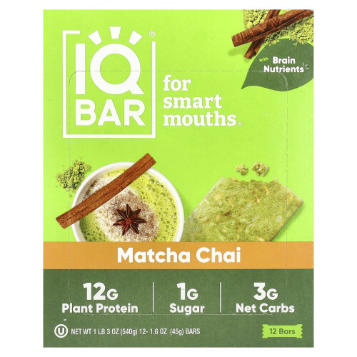 IQBAR, Βαρίδιο Προτεΐνης από Φυτά, Matcha Chai, 12 Βαρίδια, 1.6 oz (45 g) Κάθε