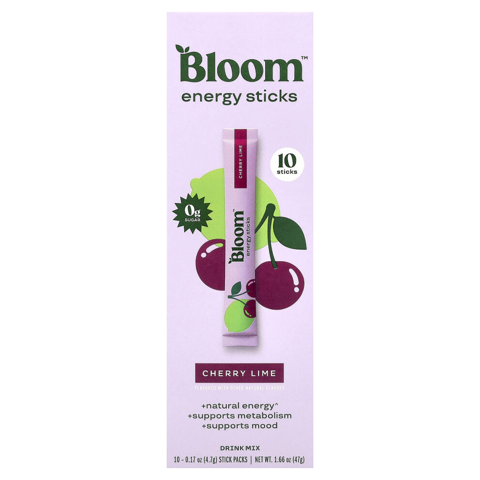 Bloom , Energy Sticks, Cherry Lime, 10 Stick Packs, 0.17 Oz (4.7 G) Each