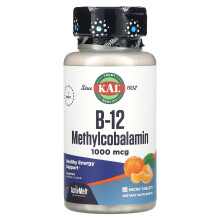 KAL, B-12 Methylcobalamin, Tangerine, 1,000 mcg, 90 Micro Tablets