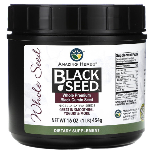 Amazing Herbs, Sort Sæd, Helt Premium Sort Kummel Sæd, 16 oz (454 g)