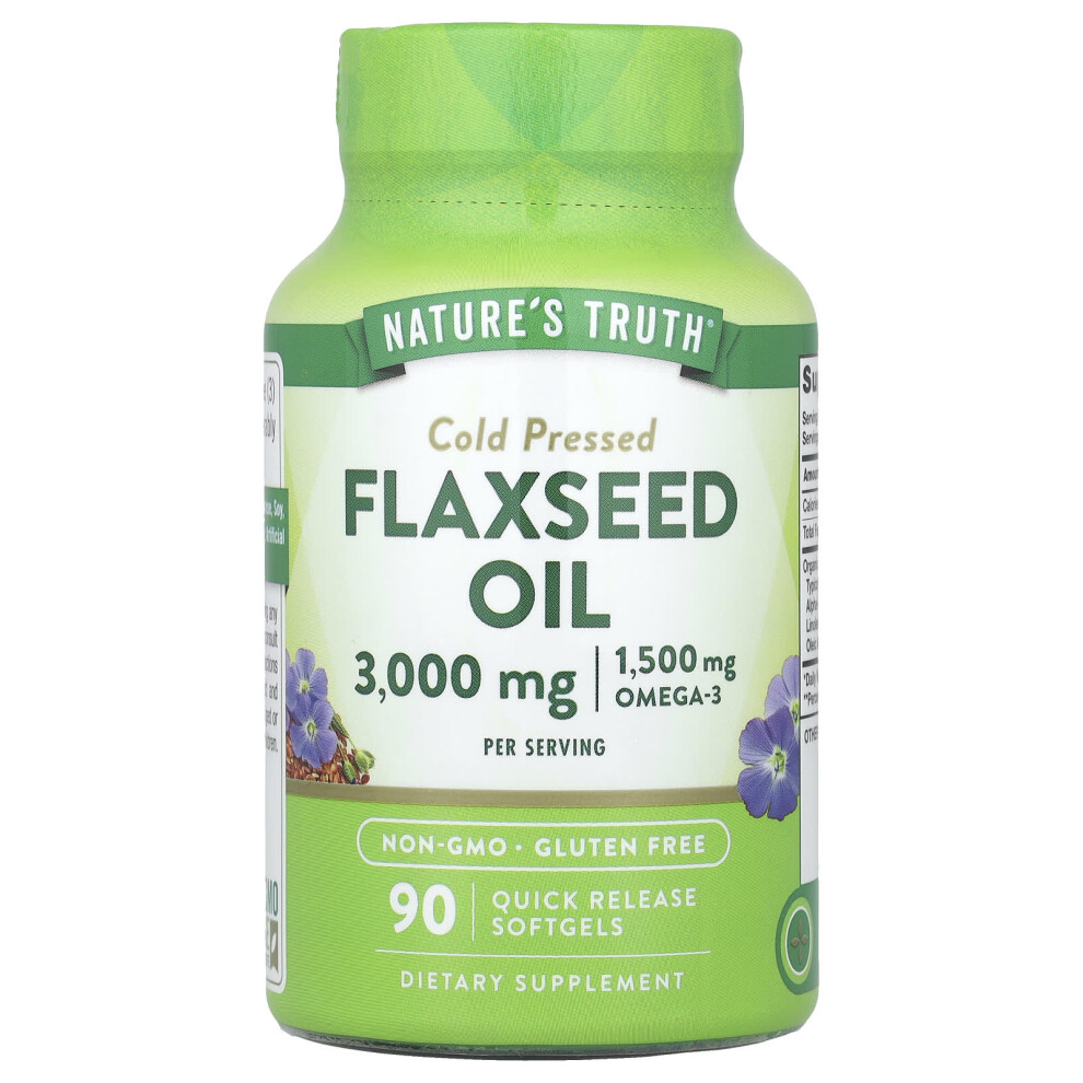 Nature's Truth , Flaxseed Oil, Cold Pressed, 90 Quick Release Softgels (1,000 Mg Per Softgel)