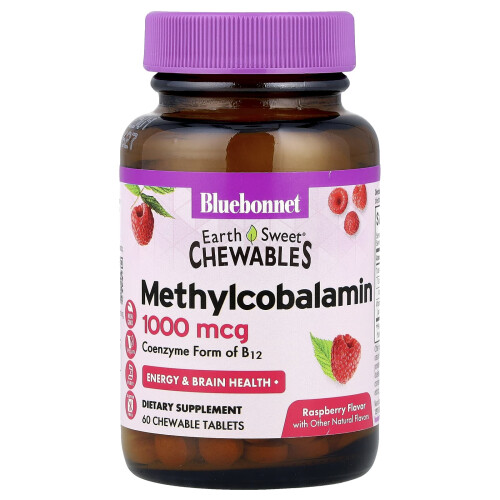 Bluebonnet Nutrition, EarthSweet Chewáveis, Methylcobalamina, Morango, 1.000 mcg, 60 Tabletes Chaveáveis