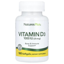 NaturesPlus, Vitamine D3, 1.000 IU (25 mcg), 180 Zachte capsules