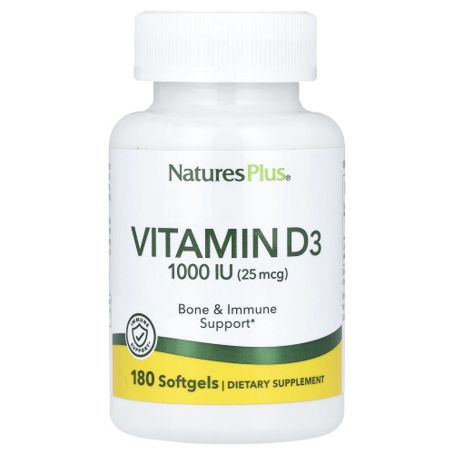 NaturesPlus, Βιταμίνη D3, 1,000 IU (25 mcg), 180 Softgels