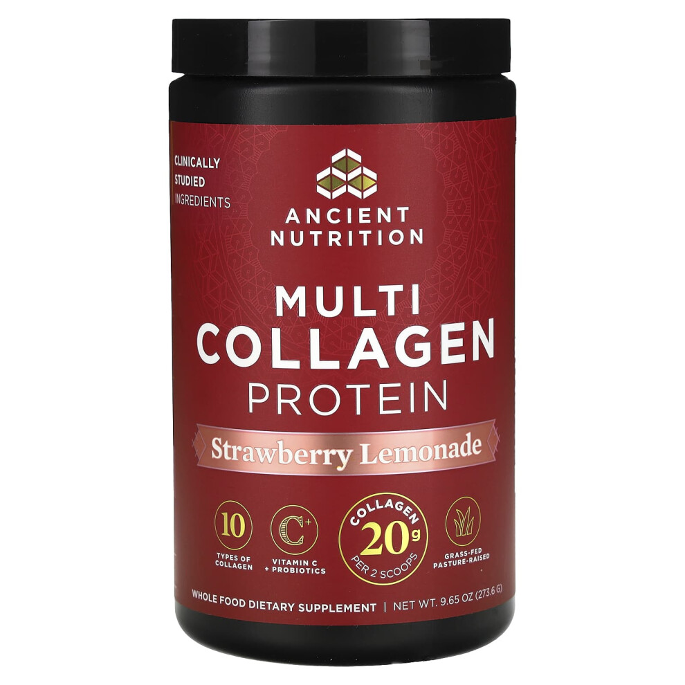 Ancient Nutrition , Multi Collagen Protein, Strawberry Lemonade, 9.65 Oz (273.6 G)