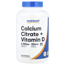 Nutricost, Calciumcitrat + Vitamin D, 180 Kapseln