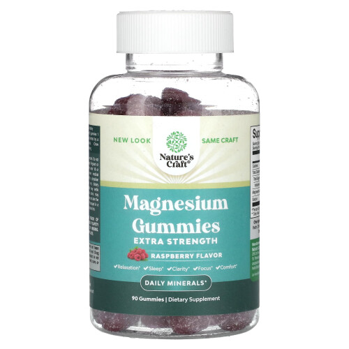 Nature's Craft, Magnesium Gummies, Extra Sterkte, Framboos, 90 Gummies