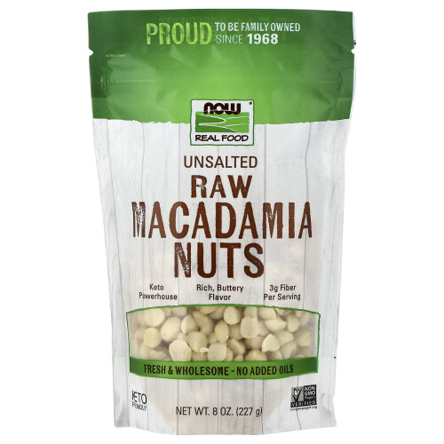 NOW Foods Nuci de Macadamia Crude, Neînsărate, 8 oz (227 g)
