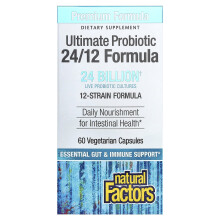 Natural Factors, Ultimate Probiotika, 24/12 Formel, 24 Miljard, 60 Vegetariska Kapslar