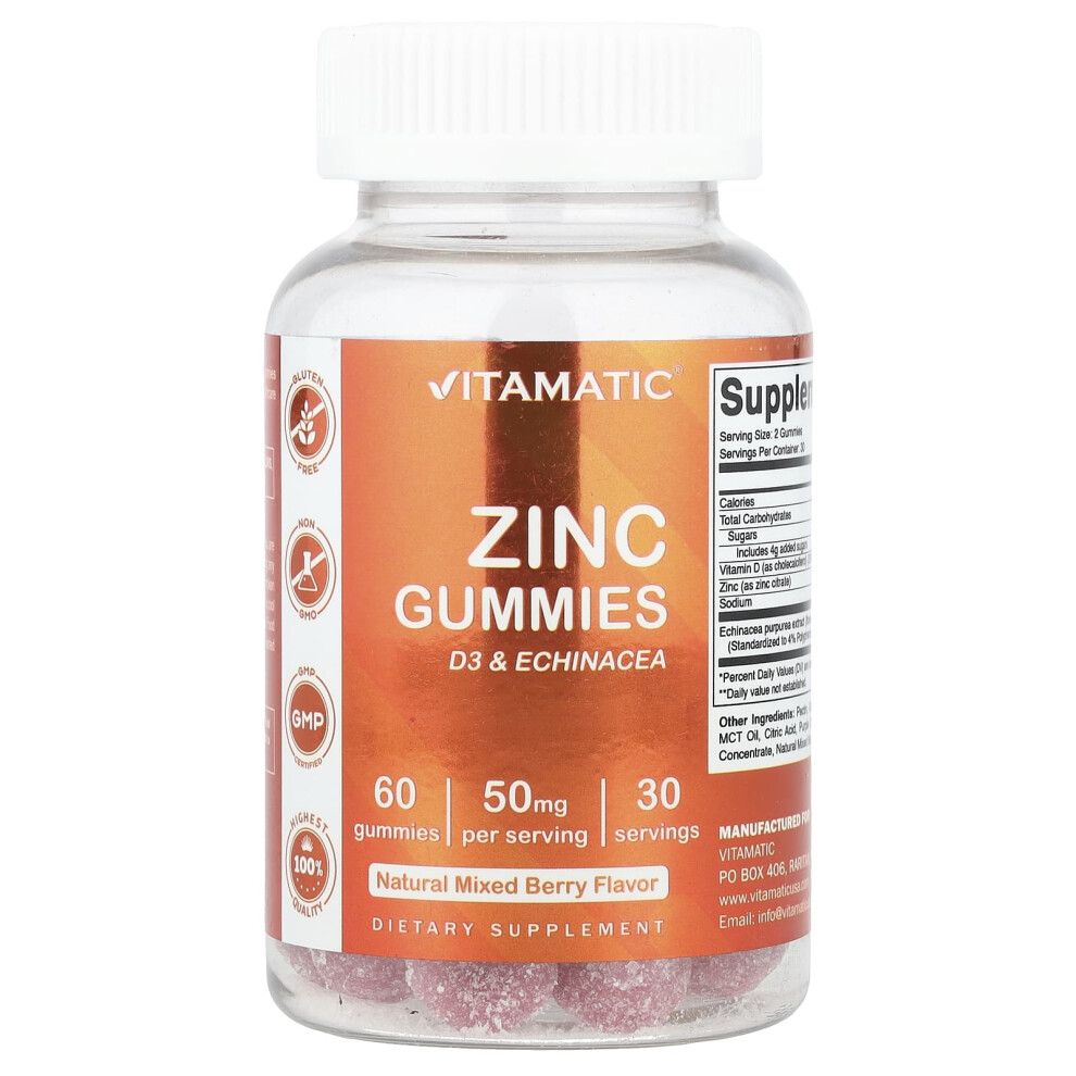 Vitamatic , Zinc Gummies, Mixed Berry, 60 Gummies