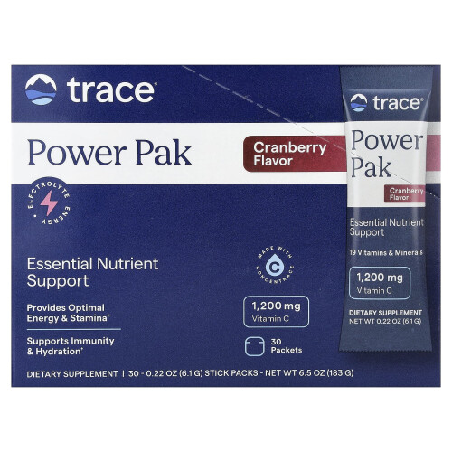 Trace Minerals Æ, Ηλεκτρολύτες Δυναμική PowerPak, Κρανμπέρι, 30 Πακέτα, 0,19 oz (5,3 γρ) Κάθε