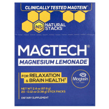 MagTech di Natural Stacks, Magnesio, Lemonade, 20 Stick Packs, 0.12 oz (3.38 g) Ogni