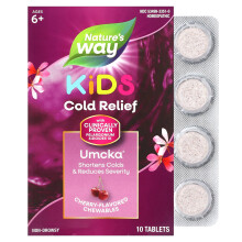 Nature's Way, Umcka, Lek na Głęboki Chrypka, Bez Senności, Dla Wieków 6+, Wiśnia, 10 Tabletek do Zjemienia