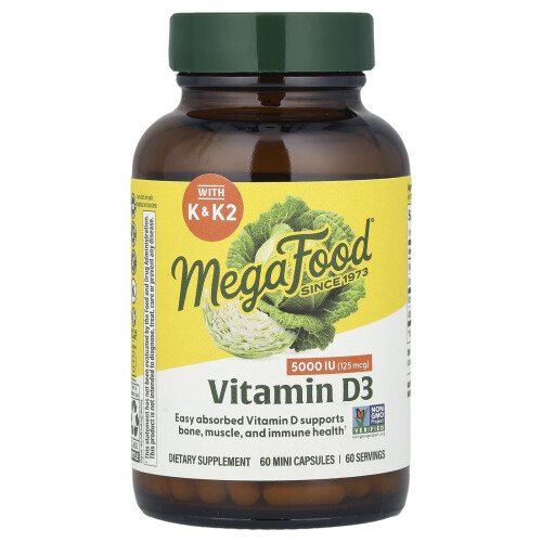 MegaFood, Vitamina D3, 125 mcg (5.000 IU), 60 Capsule Mini