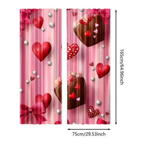 Valentine's Day Curtains 70x100cm Red Heart Rose Polyester 2