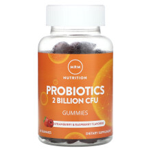 MRM Nutrition, Probiotit Gummies, Mansikka & Rasberryy, 2 Miljardia, 60 Gummies (1 Miljard CFU per Gummy)