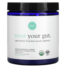 Ora, Fidati del tuo intestino, Polvere di probiotico e prebiotico vegano Supplemento, Mele e Fragola Biologica, 7,9 oz (225 g)