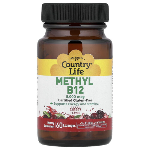 Country Life, Μεθυλο Β12, Κεράσι, 5,000 mcg, 60 Lozenges