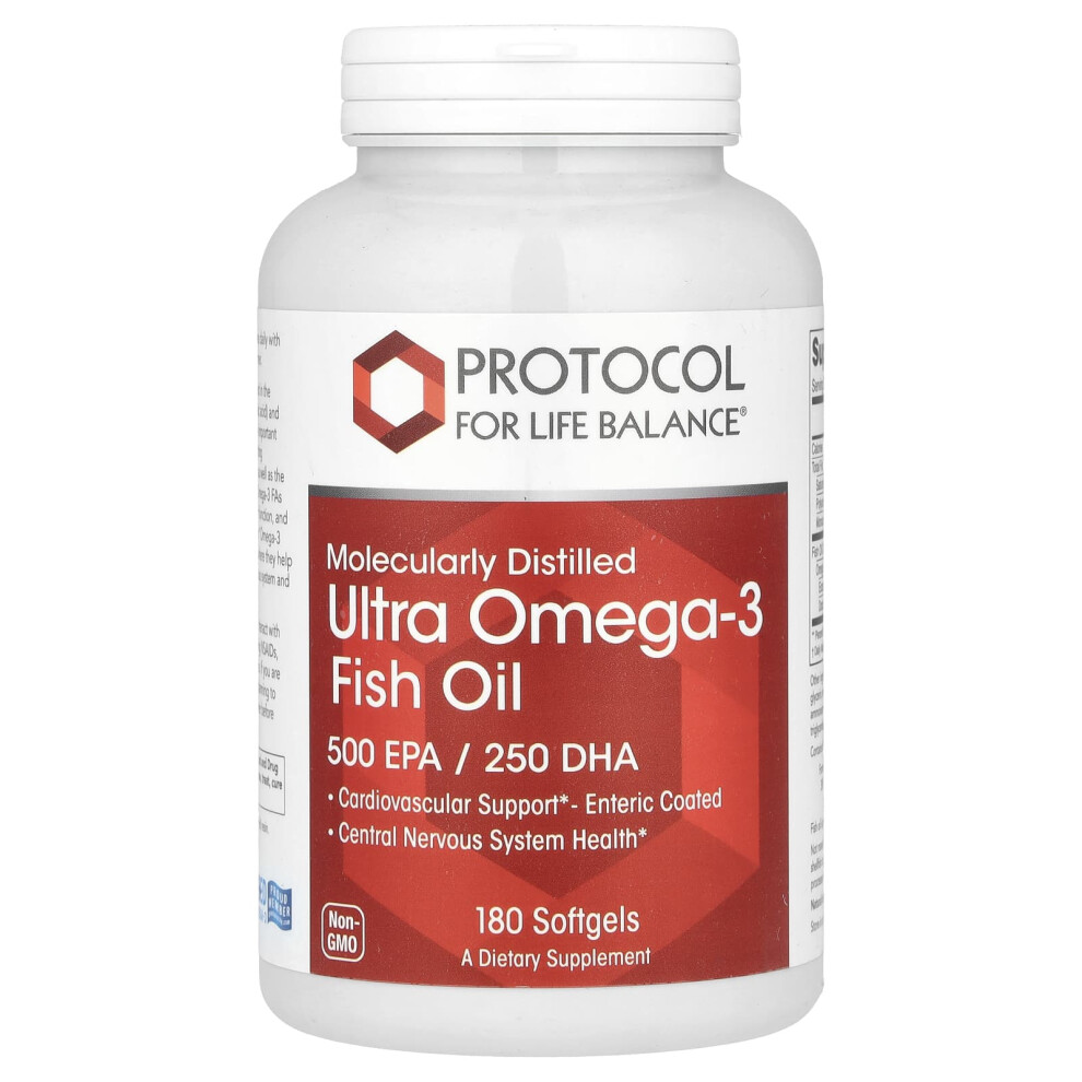Protocol For Life Balance , Molecularly Distilled Ultra Omega-3, 500 Epa / 250 Dha, 180 Softgels