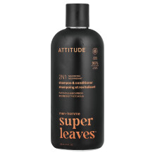 ATTITUDE, Super Liście, 2N1 Nourishing Szampon i Kondycjonujący, Dla Mężczyzn, Patchouli & Bourbon, 14 fl oz (415 ml)