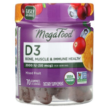 MegaFood, D3, Gemengd Fruit, 50 mcg (2.000 IU), 70 Gummies (25 mcg (1.000 IU) per Gummy)