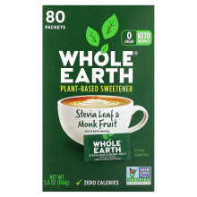 Whole Earth, Foglie di Stevia e Frutto di Monacale con Eritritolo, 80 Pacchetti, 5.6 oz (160 g)