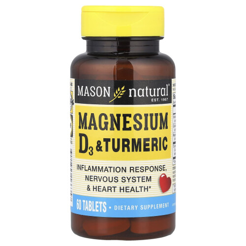 Mason Natural, Magnesio e Vitamina D3 con Curcuma, 60 Comprimati