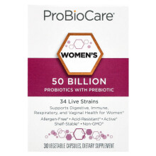 ProBioCare, Kvinders Probiotika Med Prebiotikum, 50 Billion, 30 Vegetariske Capsuler