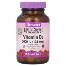 Bluebonnet Nutrition, Vitamin D3, Himbeere, 5.000 IU (125 mcg), 90 zahnfeste Tabletten