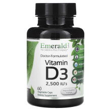 Emerald Laboratories, Vitamina D3, 2,500 IU's, 60 Cápsulas Vegetales