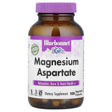 Bluebonnet Nutrition, Magnézium aszpartát, 100 növényi kapszula (200 mg per kapszula)
