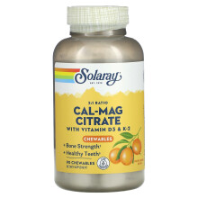 Solaray, Cal-Mag Citraat met Vitamine D3 & K2, Natuurlijk Oranje, 90 Kauwtabletten