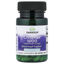 Swanson, Chromax 1000, Chromiová Pilocinát, 1 000 mcg, 60 Veggie Kapslí